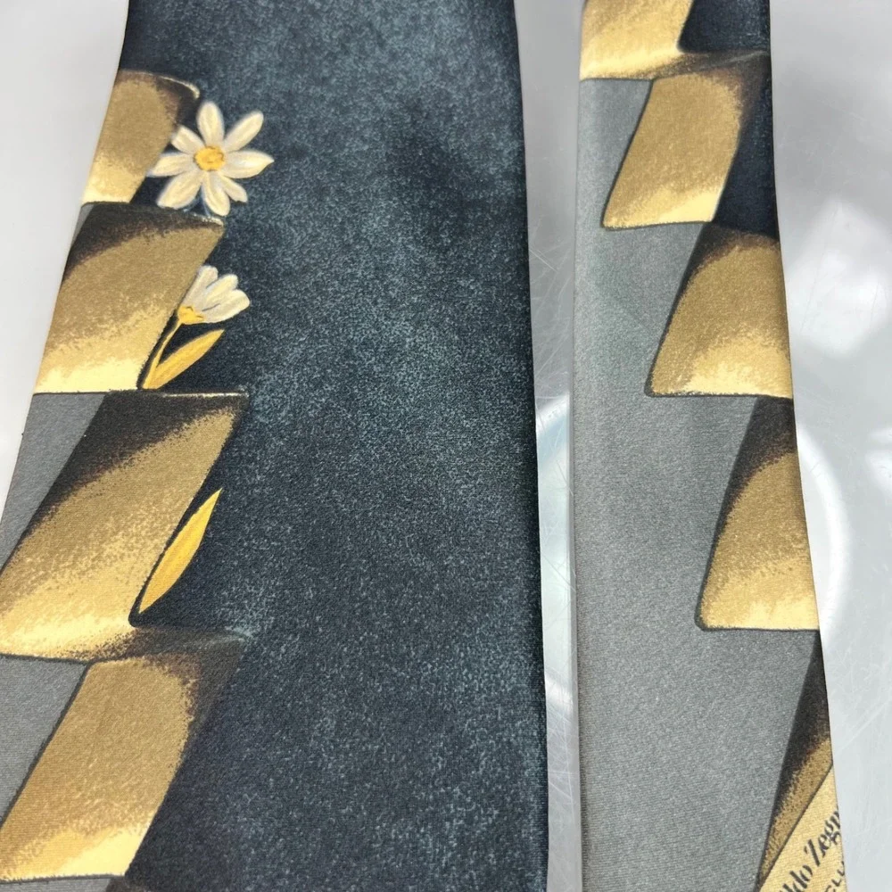 Ermenegildo‎ Zegna Silk Tie Geometric Gray Old Money Eclectic Grandpa Vtg 90's